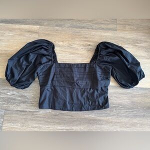 Abercrombie & Fitch Black Puff-Sleeve Crop Top with Square Neck